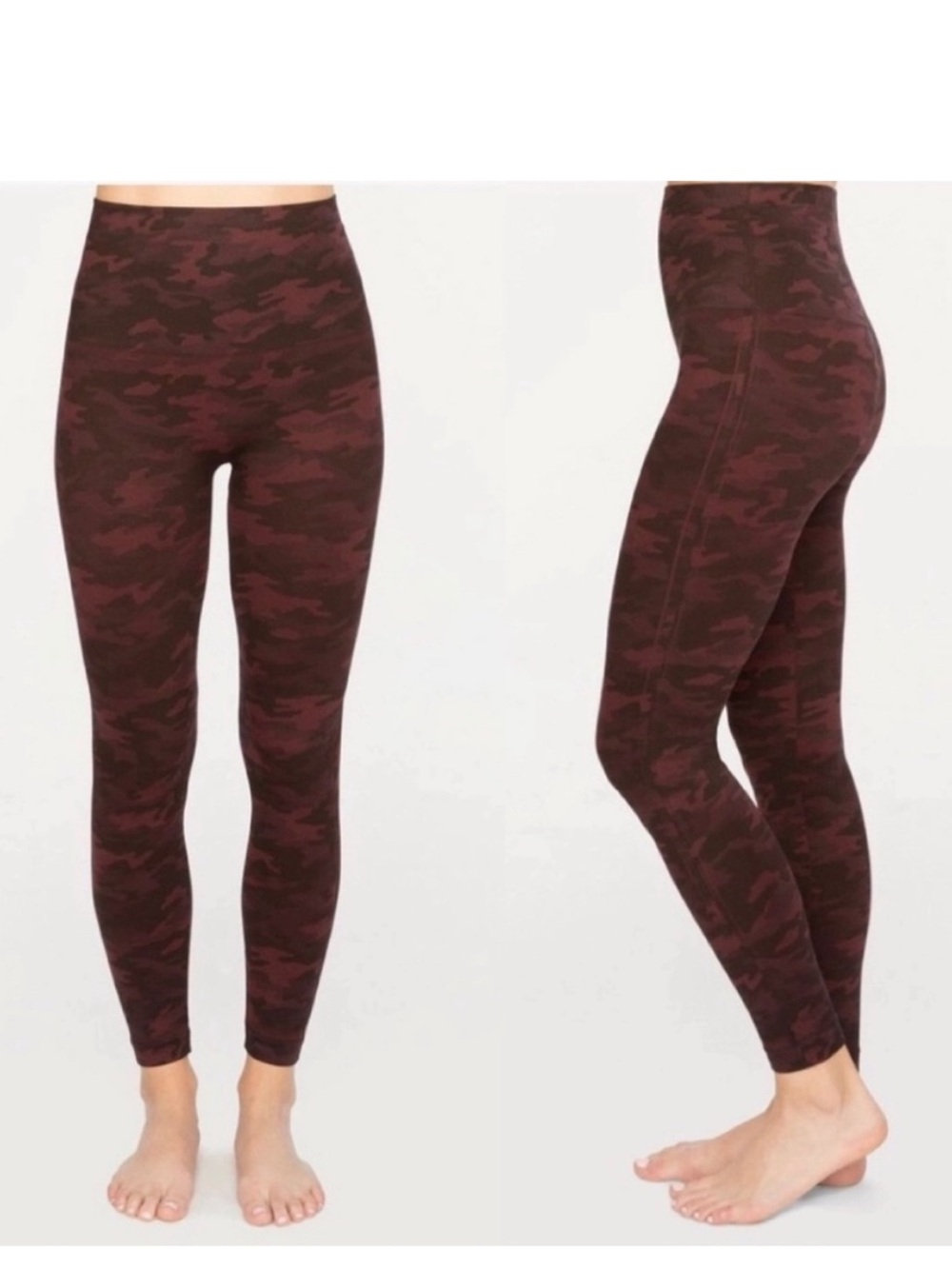 SPANX Look At Me Now Leggings Women’s Size L Wine Camo Slimming High Rise
